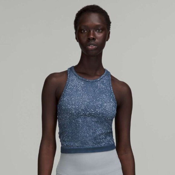 Lululemon Athletica Blue Speckled  cropped Tank Top Ebb to Street 6 - Picture 1 of 7